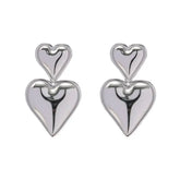 Amor Double Heart Shaped Dangle Earrings in Silver